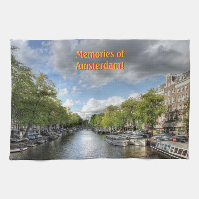 Souvenirs of Amsterdam, Singel Canal View Kitchen Towel (Horizontal)