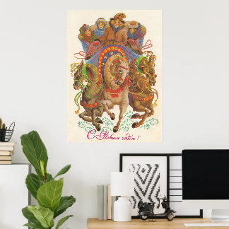 Soviet card with the New Year's cavalry Poster