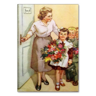 Soviet postcard dedicated to the school holiday table number