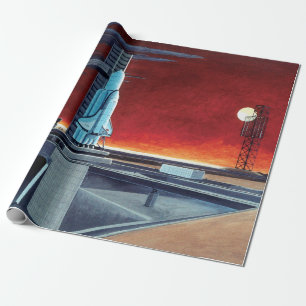 Soviet Space Shuttle Full Moon Launchpad Concept Wrapping Paper