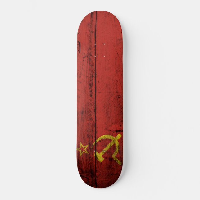 Soviet Union Flag on Old Wood Grain Skateboard (Front)