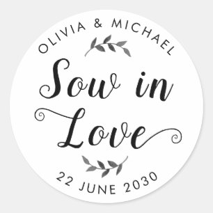 Sow in Love Wedding Seed Packet Botanical Simple Classic Round Sticker