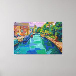 Sowerby Bridge Canal Basin Fauvist Style Painting Canvas Print