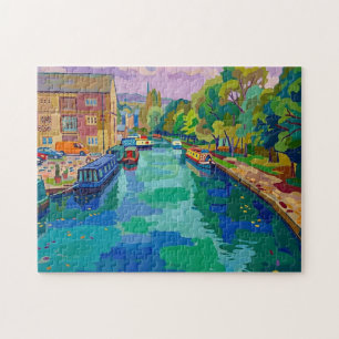 Sowerby Bridge Canal Basin Fauvist Style Painting Jigsaw Puzzle