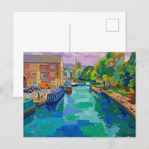 Sowerby Bridge Canal Basin Fauvist Style Painting Postcard
