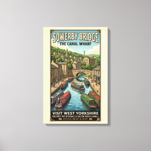 Sowerby Bridge Canal Wharf Travel Poster Canvas Print