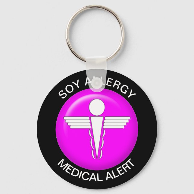 Soy Allergy Medical Alert Pink Keychain (Front)