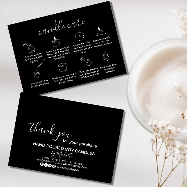Soy Candle Care Card Add Your Logo Simple Minimal (Creator Uploaded)