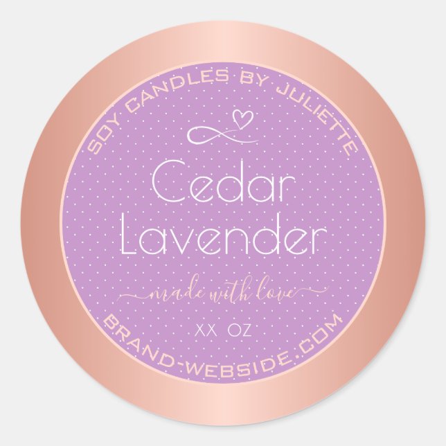 Soy Candles Packaging Labels Rose Gold and Lilac (Front)