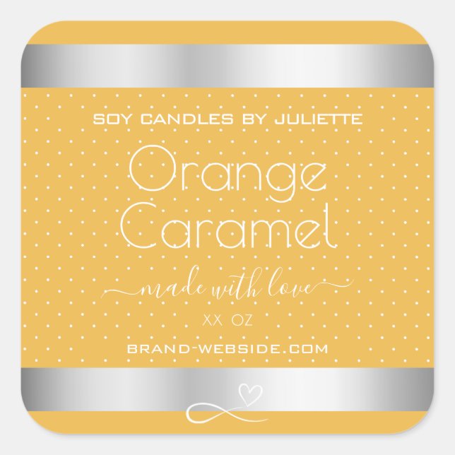 Soy Candles Packaging Labels Silver Orange Caramel (Front)