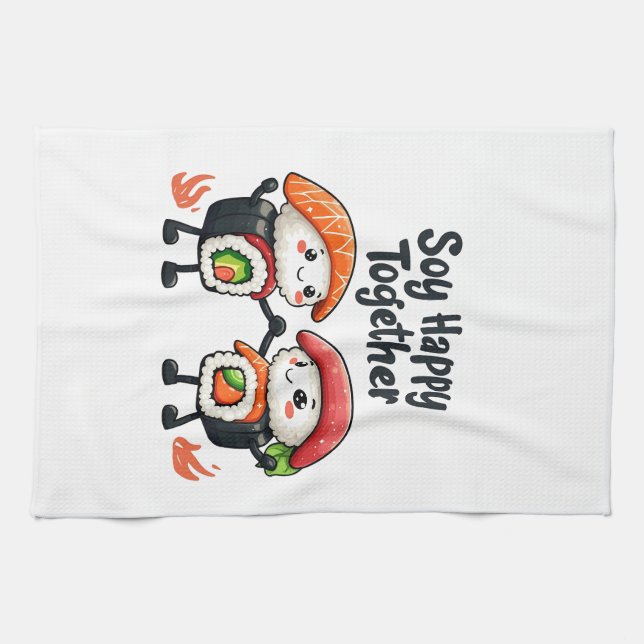 Soy happy together Sushi Kawaii Japanese Food  Kitchen Towel (Horizontal)