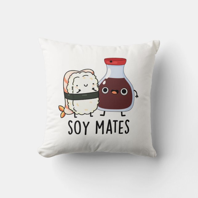 Soy Mates Funny Soy Sauce Pun Throw Pillow (Front)