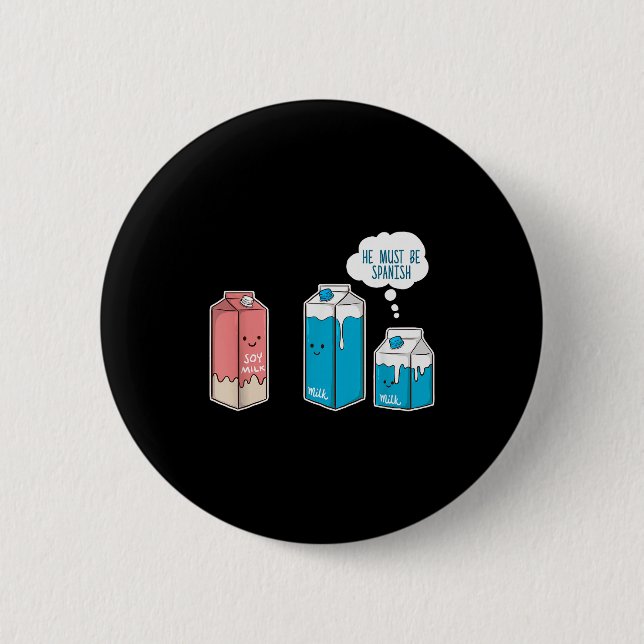 Soy Milk He Must Be Spanish Funny Pun Vegan Gift  2 Inch Round Button (Front)