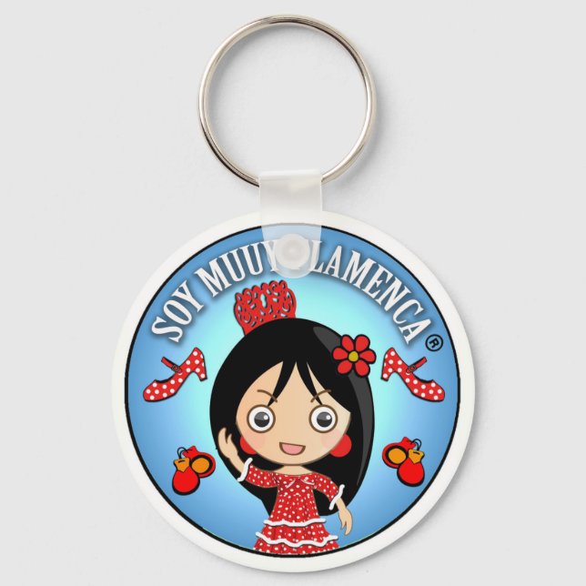Soy Muuy Flamenca: Morena y Traje Gitana Rojo Keychain (Front)