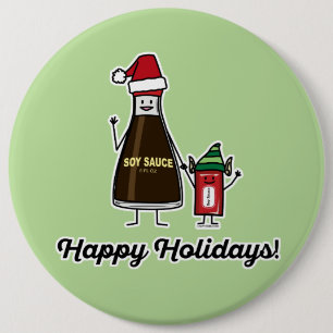 Soy Sauce Bottle Packet kid child Christmas Santa 6 Inch Round Button