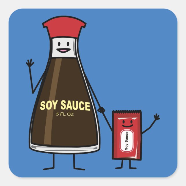 Soy Sauce Bottle Packet kid child condiment Asian Square Sticker (Front)
