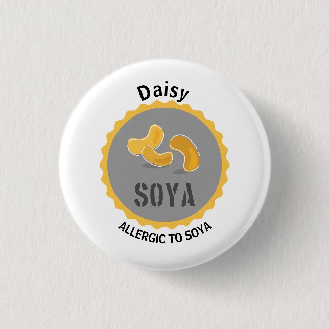 Soya Allergy Alert Editable Name 1 Inch Round Button (Front)