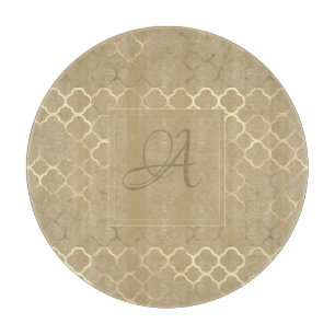 Soybean Monogram Quatrefoil Newlyweds Wedding Cutting Board