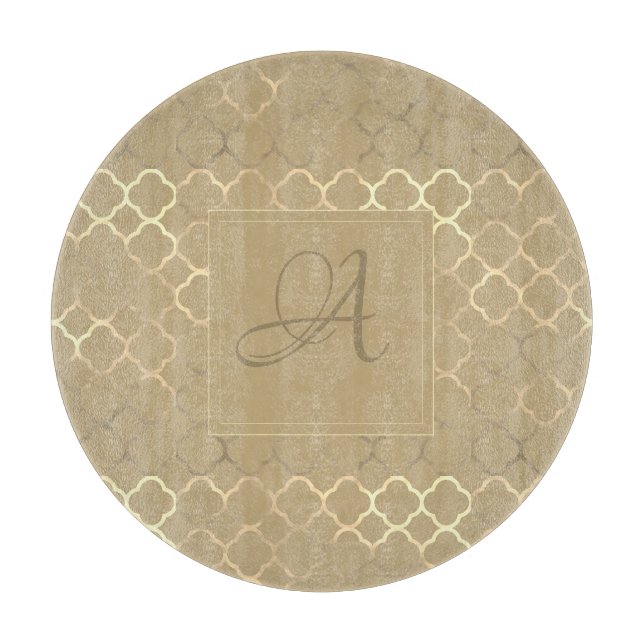 Soybean Monogram Quatrefoil Newlyweds Wedding Cutting Board (Front)