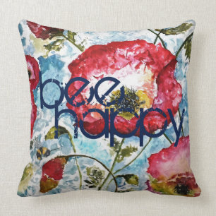 Soyez coussin heureux d'art d'aquarelle de pavots