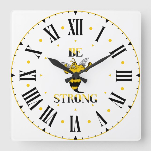 Soyez forte Veste Jaune Carré Horloge Mur (Recto)