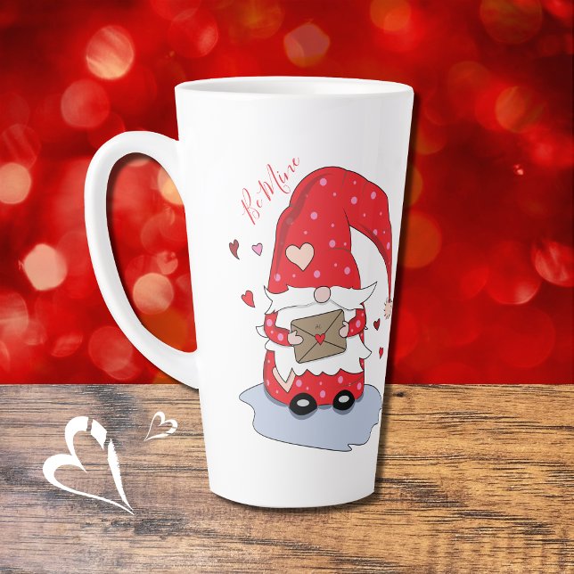 Soyez miennes | Cute rouge Gnome Latte Mug (Cute red gnome with love letter tall latte mug . )