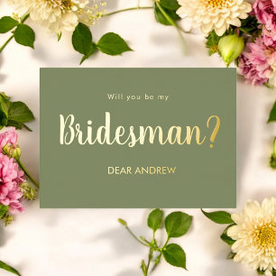 Soyez Mon Bridesman Sage Green Foil Invitation