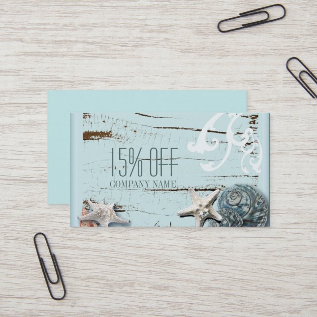 SPA aqua blue beach wood starfish seashells Business Card (Front/Back In Situ)