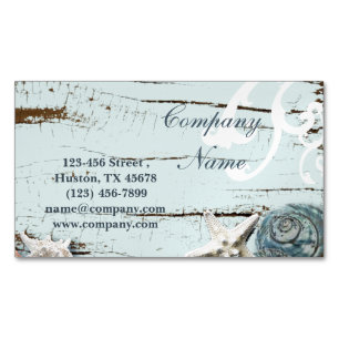 SPA aqua blue beach wood starfish seashells Magnetic Business Card