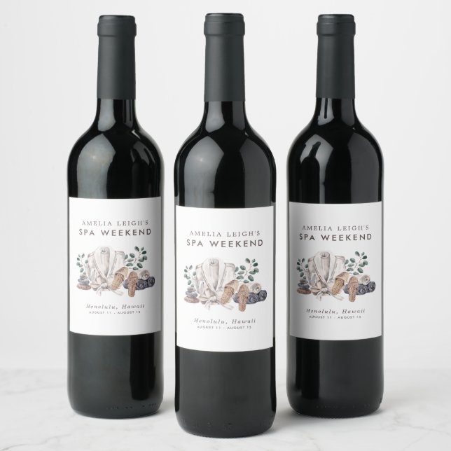 Spa Bachelorette Weekend Invitation Wine Label (Bottles)