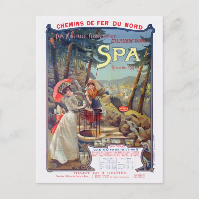 Spa Belgium Vintage Railroad Poster 1900s Postcard (Front)