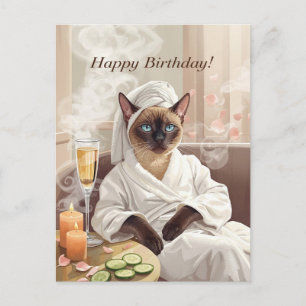 Spa Birth Day – Glam Siamese Cat Watercolor Card