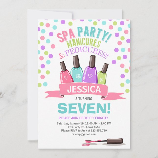 Spa birthday invitation Manicures Salon Pink (Front)