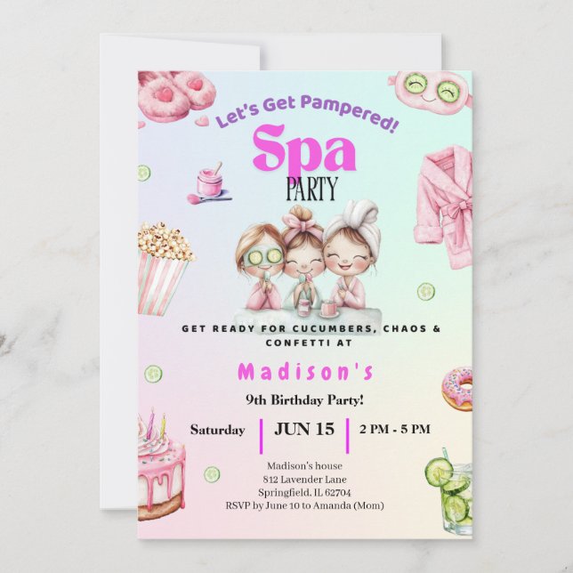 Spa Birthday Invitation • Pamper Party Invite (Front)