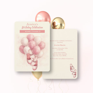 Spa Birthday Invitation, Pink Balloons Slippers Invitation