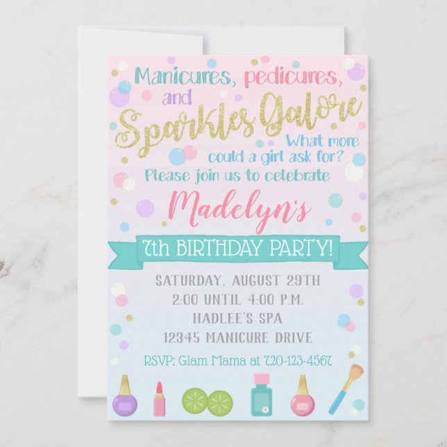 Spa Birthday Invitation Spa Party (Front)