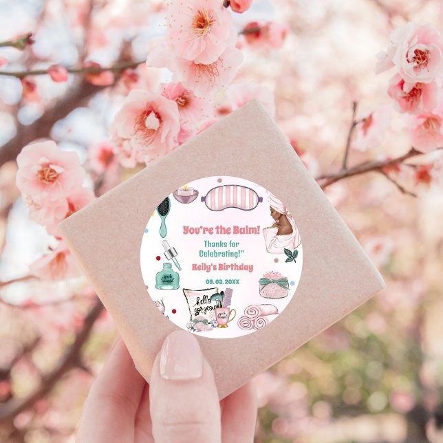 Spa Birthday Pamper Party Birthday  Classic Round Sticker (Creator Uploaded)