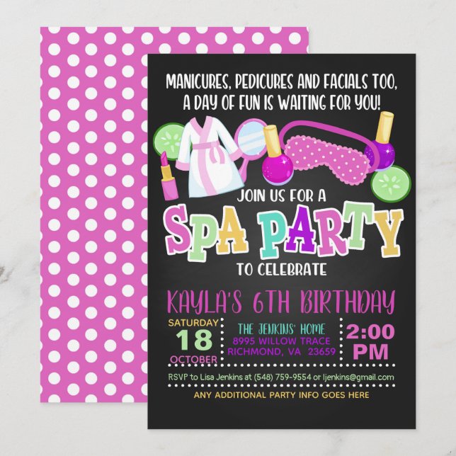 Spa Birthday Party Invitation (Front/Back)