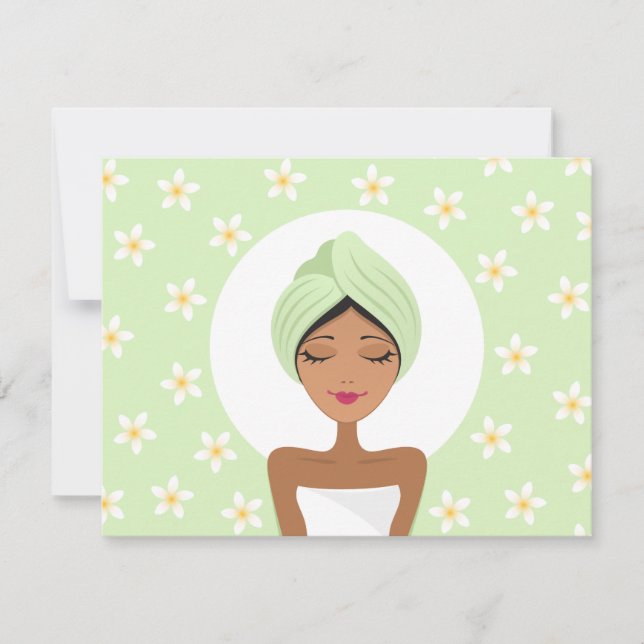 Spa birthday party invitation with plumeria (Front)