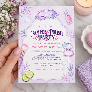 Spa Birthday Pastel Pamper and Polish Girls Party Invitation