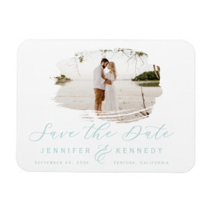 Spa Blue Romantic Brushed Frame Save The Date Magnet