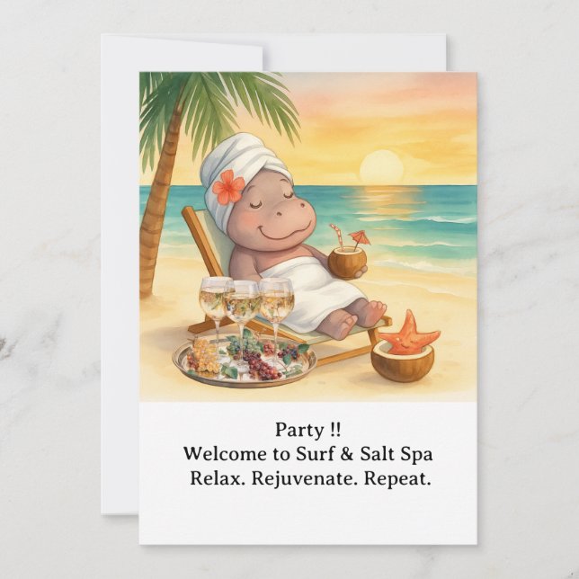 Spa by the beach with Hippo  Invitation (Front)