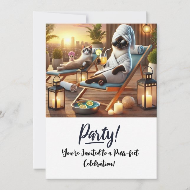 SPA Cat Birthday Party Invitation card  (Front)