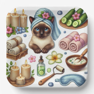Spa Cat Themed treatment for Cat Lovers Paper Plate