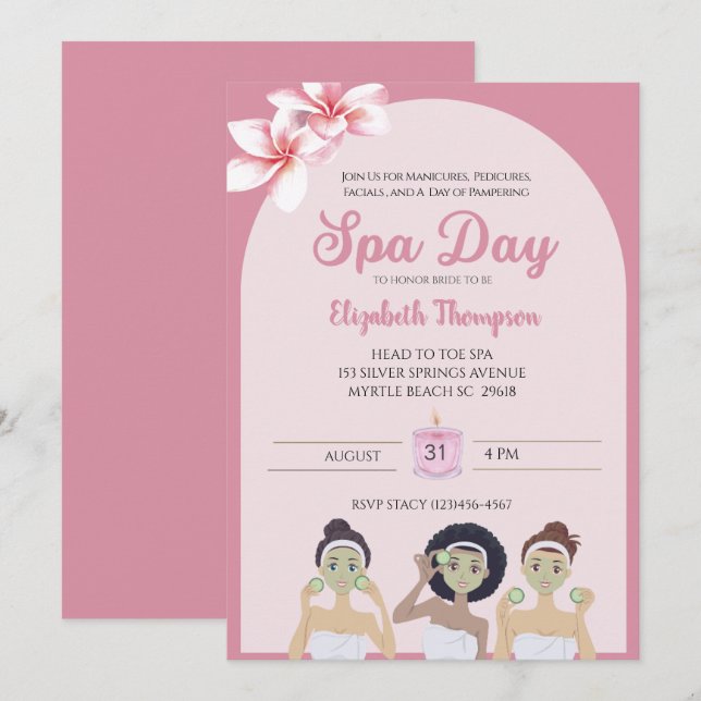 Spa Day Bachelorette Party Invitation (Front/Back)