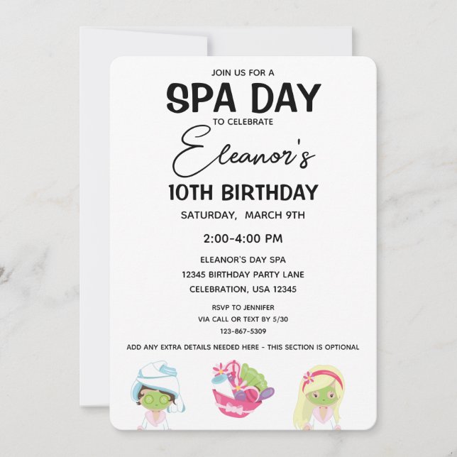 Spa Day Birthday Girl Party Invitation (Front)