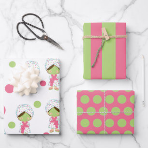 Spa Day Cute Girl Wrapping Paper Sheet Set