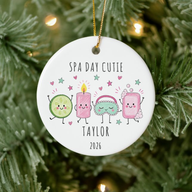 Spa Day Cutie Personalized Kid Ceramic Ornament (Tree)