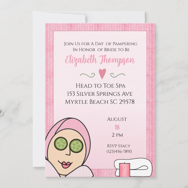 Spa Day Fête des mariées Pink Invitation (Devant)