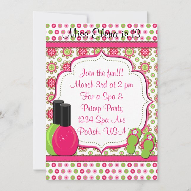 Spa Day of Pampering Pink Green Invitation d'anniv (Devant)